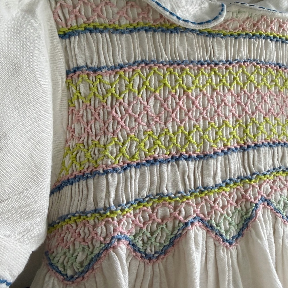 Mini Boden White Dress with Multicolor Smocking - Picture 3 of 11